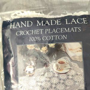 (Set #1 White) Vintage Hand Made Lace Crochet White Placemats 100% Cotton